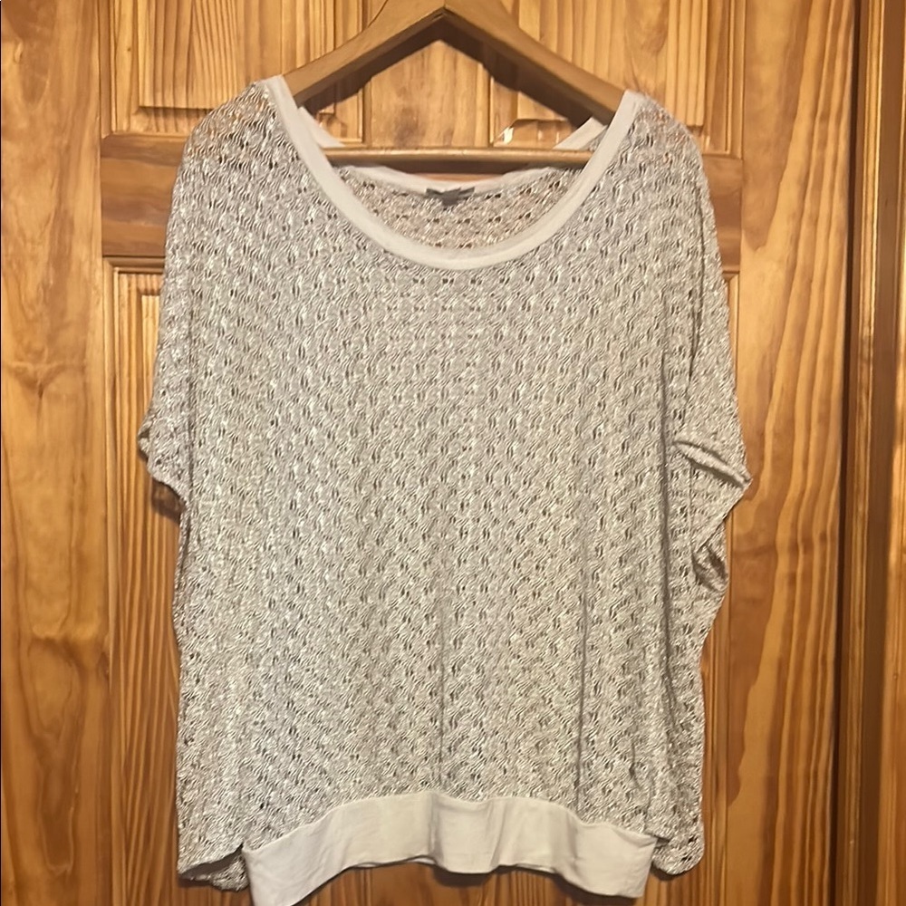 Express Cream Textured Open Knit Shimmer Blouse